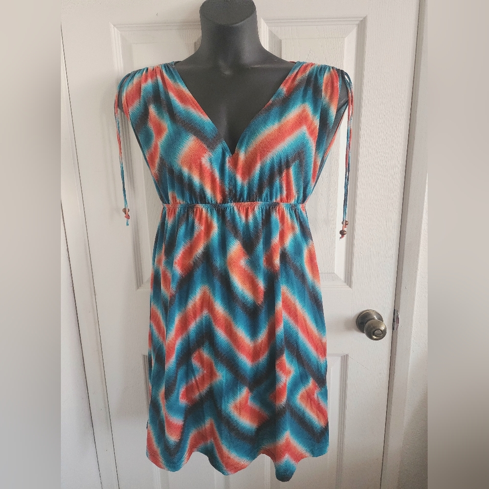 Faded Glory V-Neck Adjustable Sleeves Chevron Mini Dress Size XL
